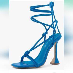 Blue lace-up sandal heels